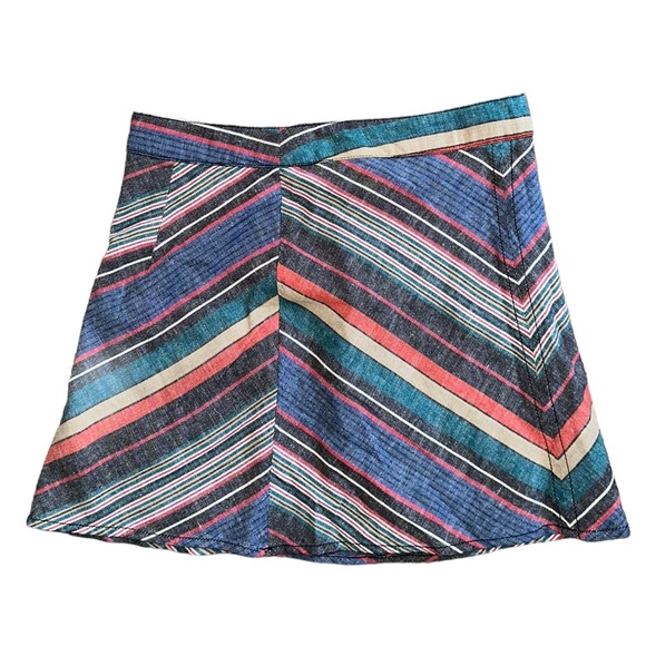 Free People Yours Truly Vintage Red Chevron Stripe Western Linen Mini Skirt 0 XS - Picture 5 of 14